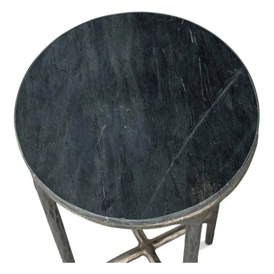 Derrick Iron & Marble Black Round End Table - LOOMLAN - Side Tables
