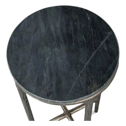 Derrick Iron & Marble Black Round End Table - LOOMLAN - Side Tables