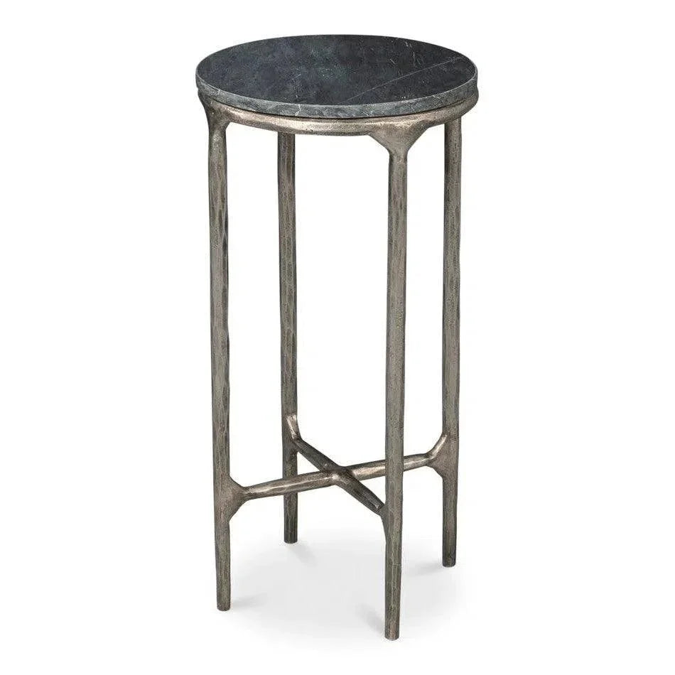 Derrick Iron & Marble Black Round End Table - LOOMLAN - Side Tables