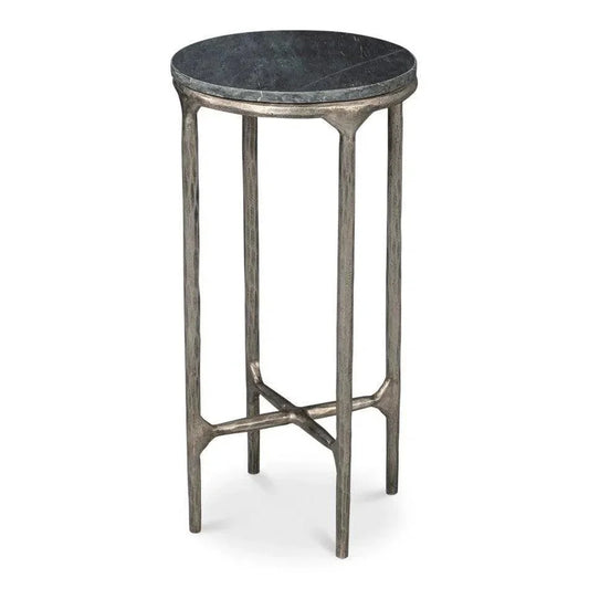 Derrick Iron & Marble Black Round End Table - LOOMLAN - Side Tables