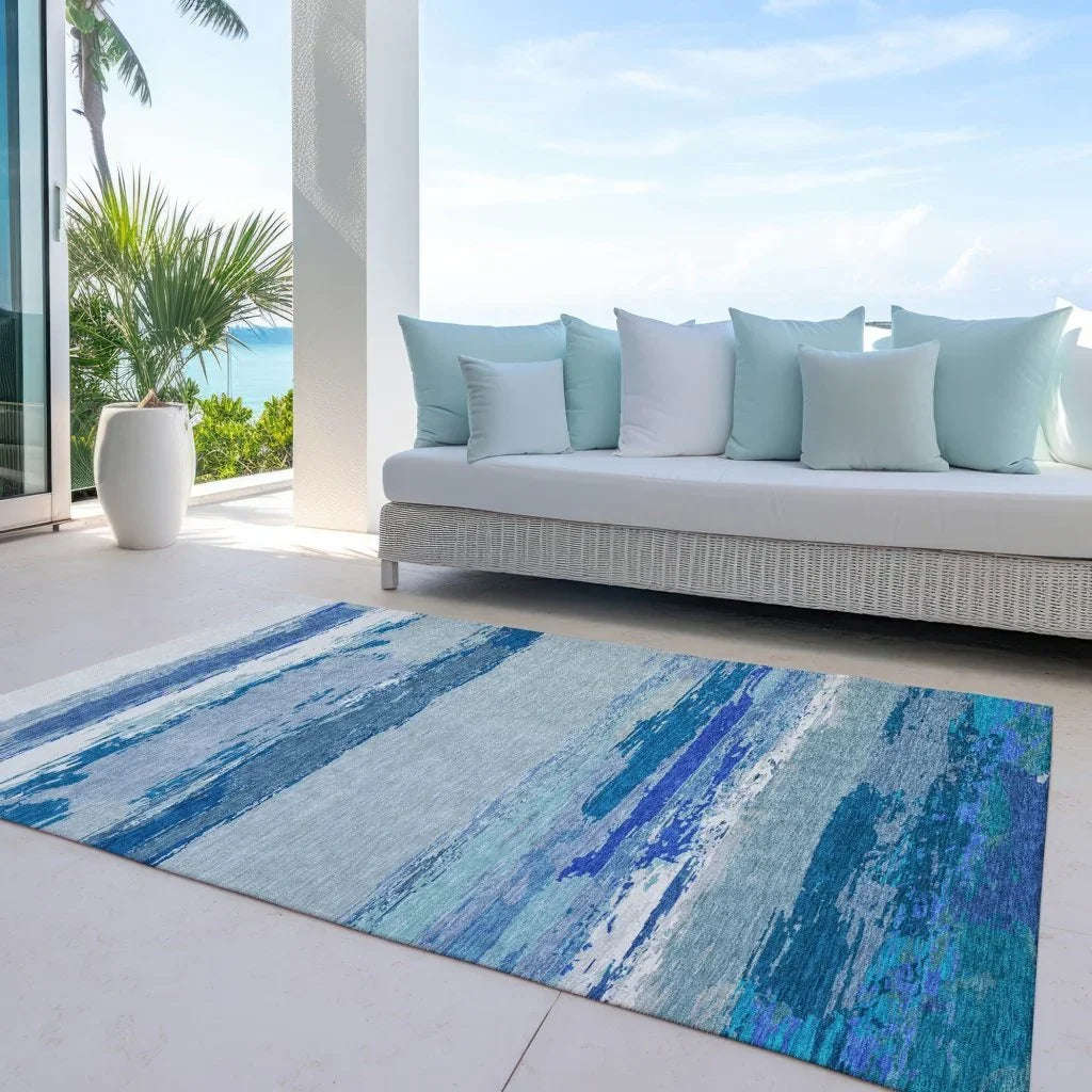 Dervika Blue Washable Indoor - Outdoor Rug - LOOMLAN - LOOMLAN Rugs - Outdoor Rugs