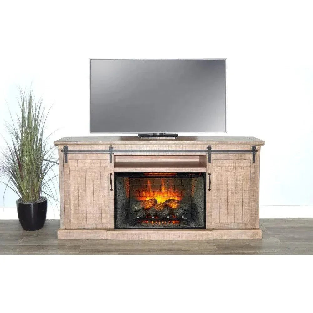 Desert Rock TV Console Fireplace Option Light Brown - LOOMLAN - Sunny D - TV Stands & Media Centers
