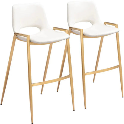 Desi Steel White & Gold Barstool (Set of 2) - LOOMLAN - Zuo Modern - Bar Stools