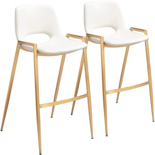 Desi Steel White & Gold Barstool (Set of 2) - LOOMLAN - Zuo Modern - Bar Stools