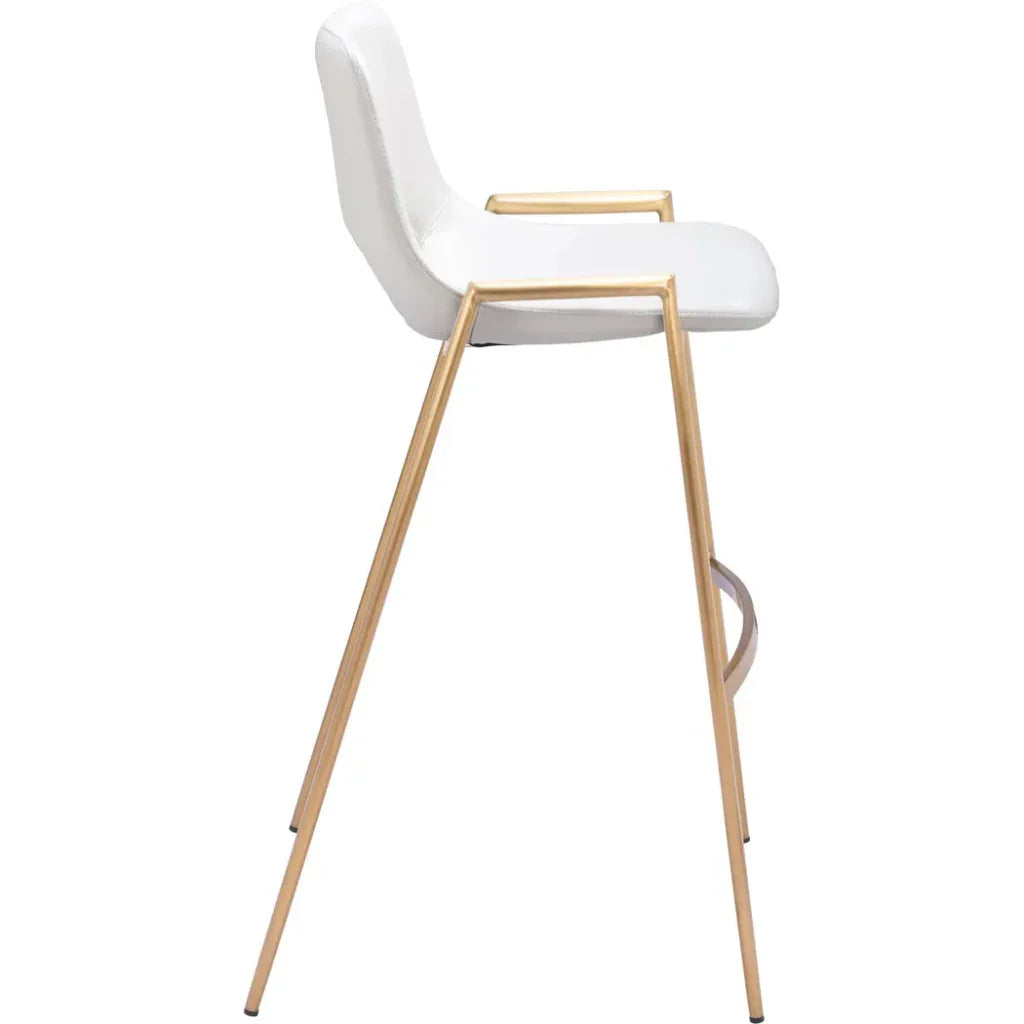 Desi Steel White & Gold Barstool (Set of 2) - LOOMLAN - Zuo Modern - Bar Stools