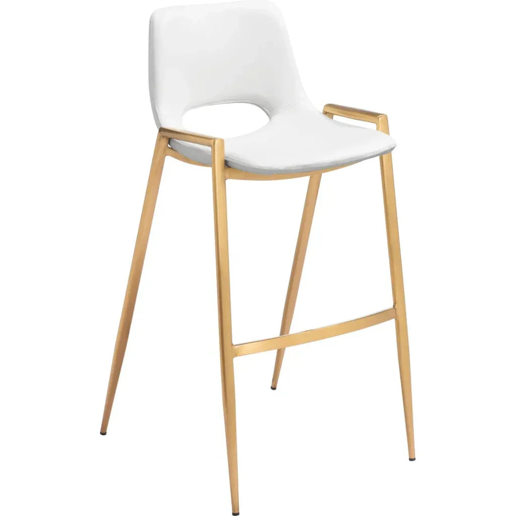 Desi Steel White & Gold Barstool (Set of 2) - LOOMLAN - Zuo Modern - Bar Stools
