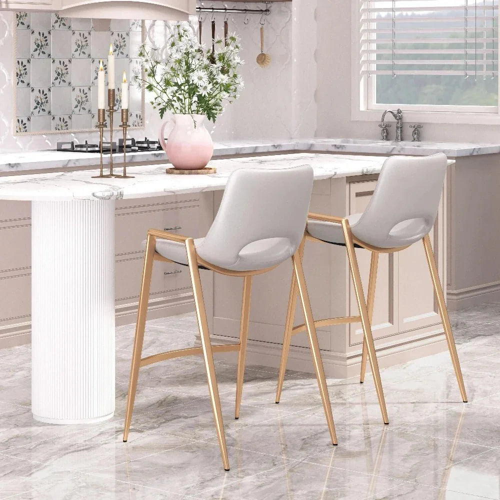 Desi White & Gold Counter Stool (Set of 2) - LOOMLAN - Zuo Modern - Counter Stools