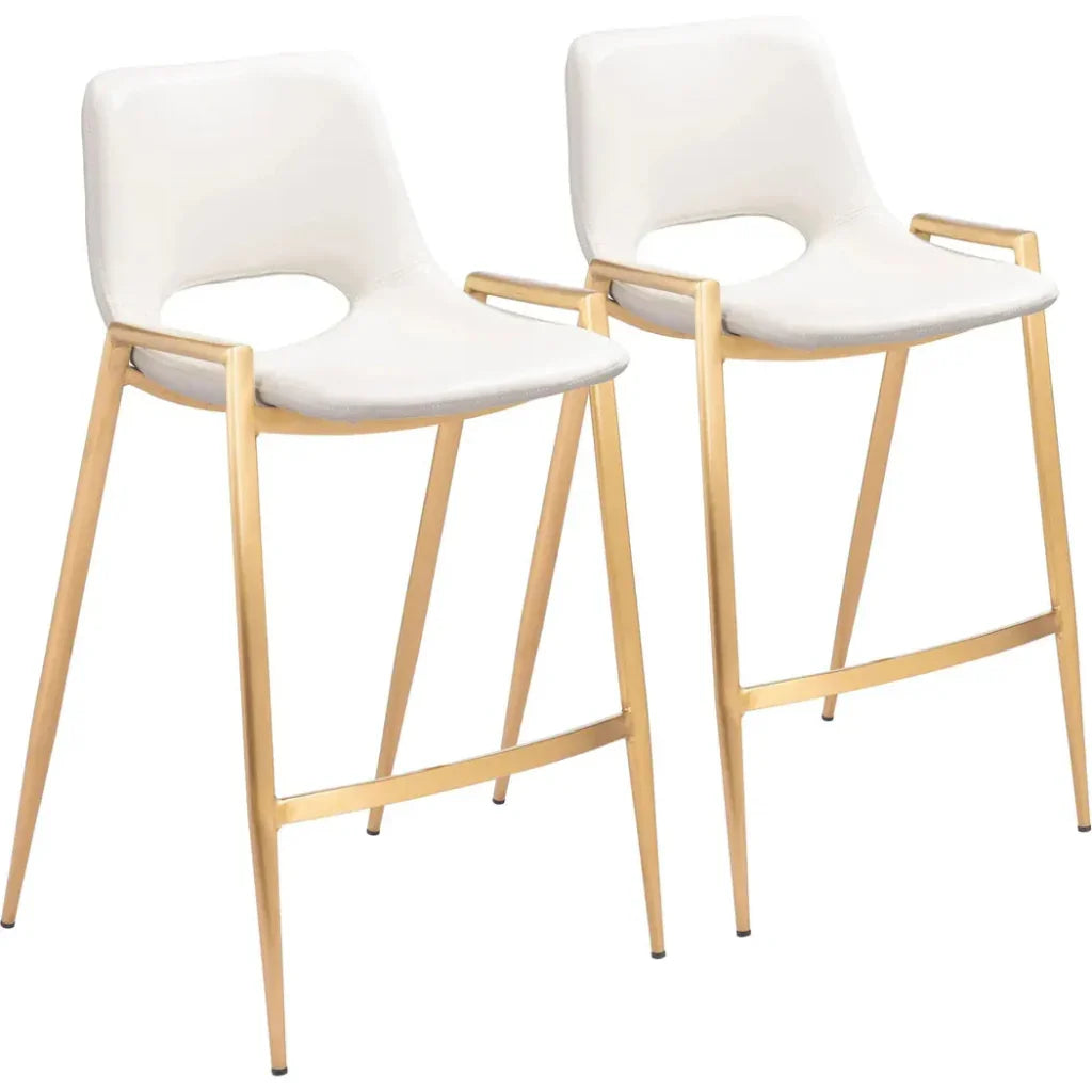 Desi White & Gold Counter Stool (Set of 2) - LOOMLAN - Zuo Modern - Counter Stools