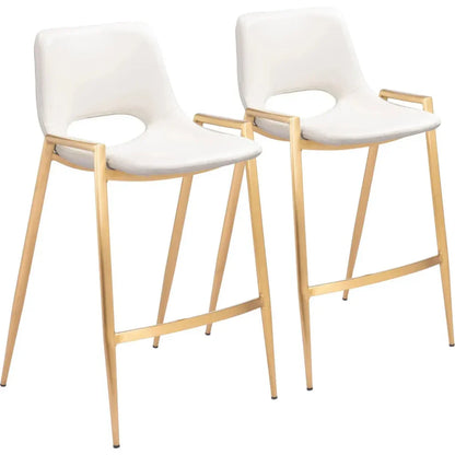 Desi White & Gold Counter Stool (Set of 2) - LOOMLAN - Zuo Modern - Counter Stools