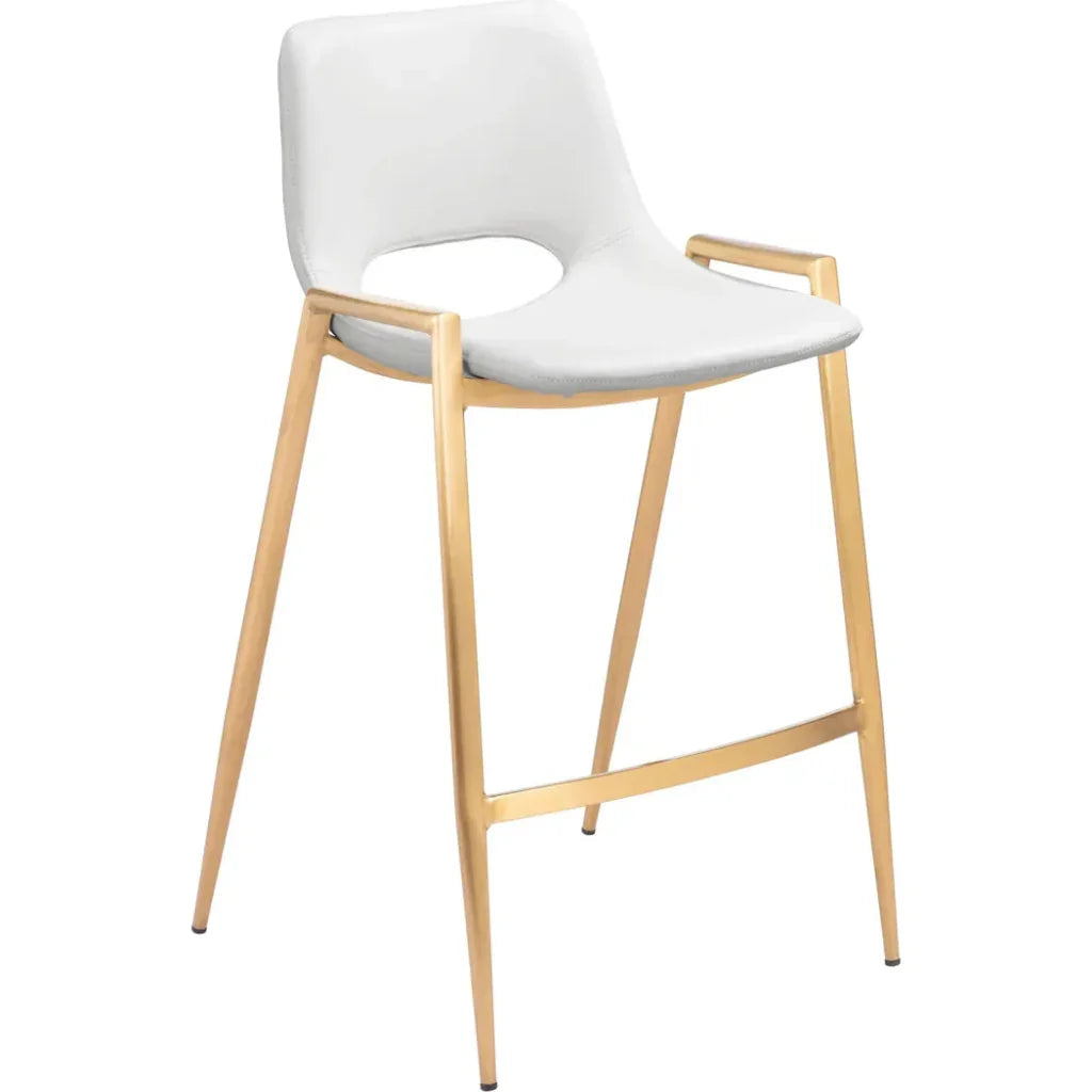 Desi White & Gold Counter Stool (Set of 2) - LOOMLAN - Zuo Modern - Counter Stools
