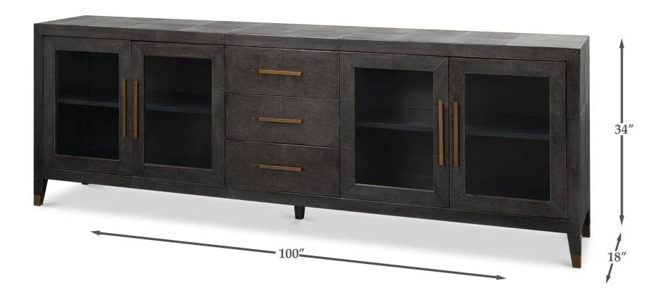 Desmond Shagreen Leather Warpped Sideboard - LOOMLAN - Sarreid - Sideboards