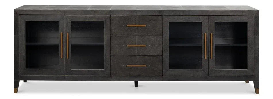 Desmond Shagreen Leather Warpped Sideboard - LOOMLAN - Sarreid - Sideboards