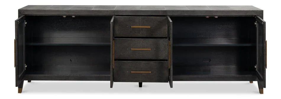 Desmond Shagreen Leather Warpped Sideboard - LOOMLAN - Sarreid - Sideboards