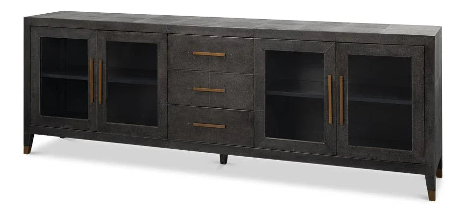 Desmond Shagreen Leather Warpped Sideboard - LOOMLAN - Sarreid - Sideboards