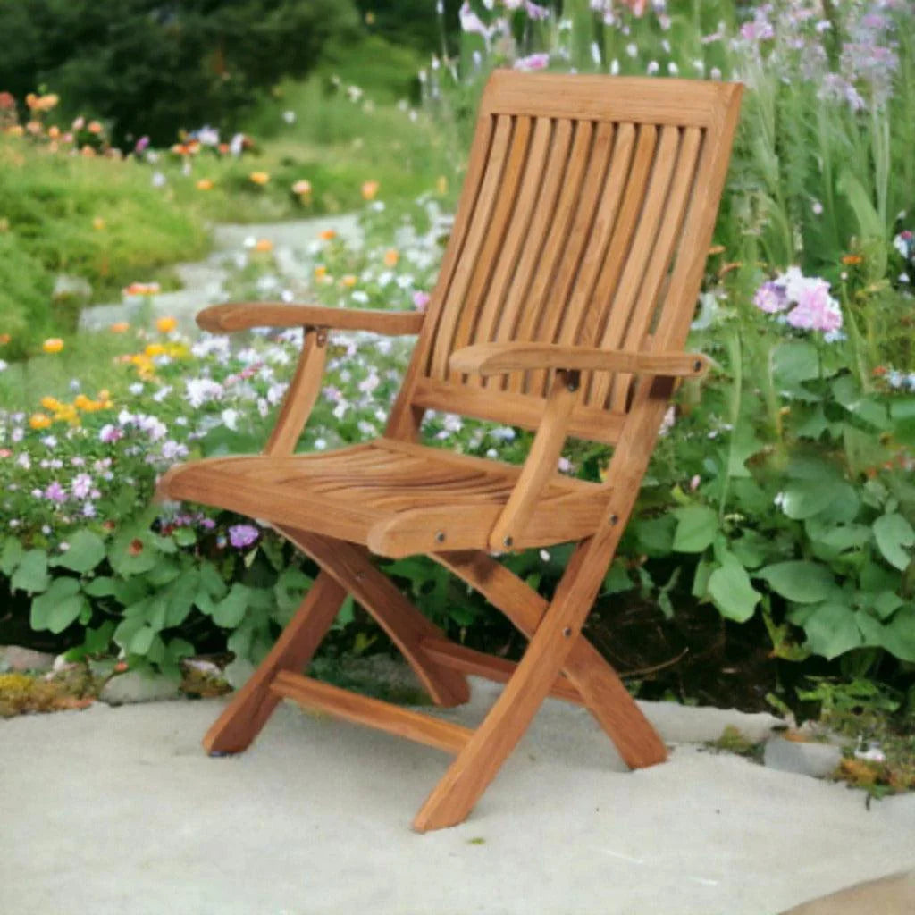 Devon Teak Folding Outdoor Armchair-Outdoor Accent Chairs-HiTeak-LOOMLAN