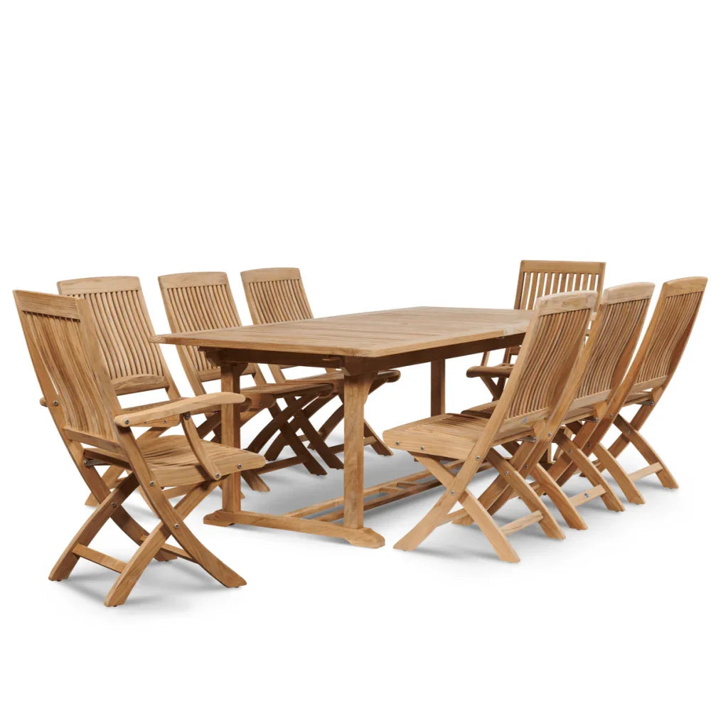 Devon Teak Patio Rectangular Family Dining Set 9PC-Outdoor Dining Sets-HiTeak-LOOMLAN