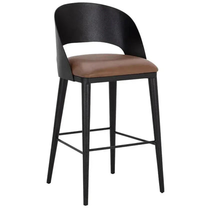 Dezirae Curved Back Leather Barstool - LOOMLAN - SUNPAN - Bar Stools