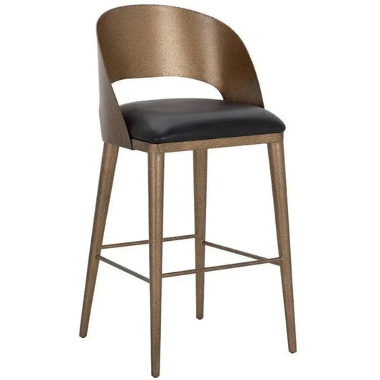 Dezirae Curved Back Leather Barstool - LOOMLAN - SUNPAN - Bar Stools