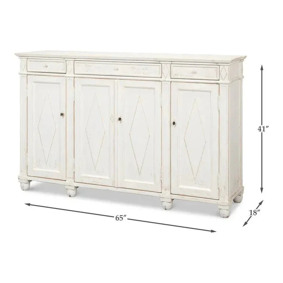 Diamond Wall Sideboard Whitewash Drawers - LOOMLAN - Sarreid - Sideboards