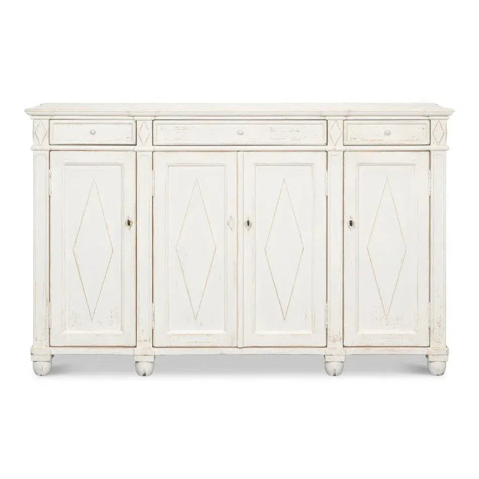 Diamond Wall Sideboard Whitewash Drawers - LOOMLAN - Sarreid - Sideboards