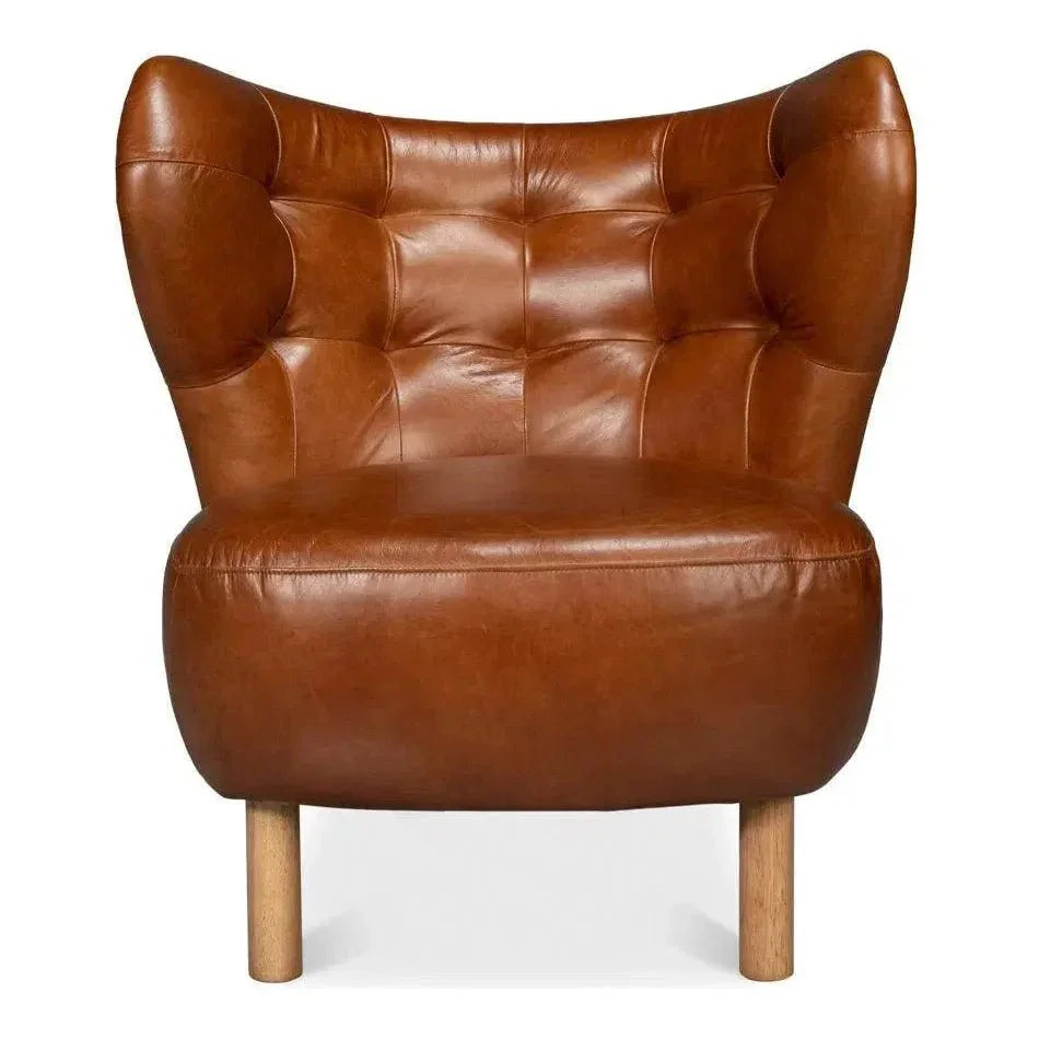 Diddy Leather Brown Armless Chair - LOOMLAN - Sarreid - Club Chairs