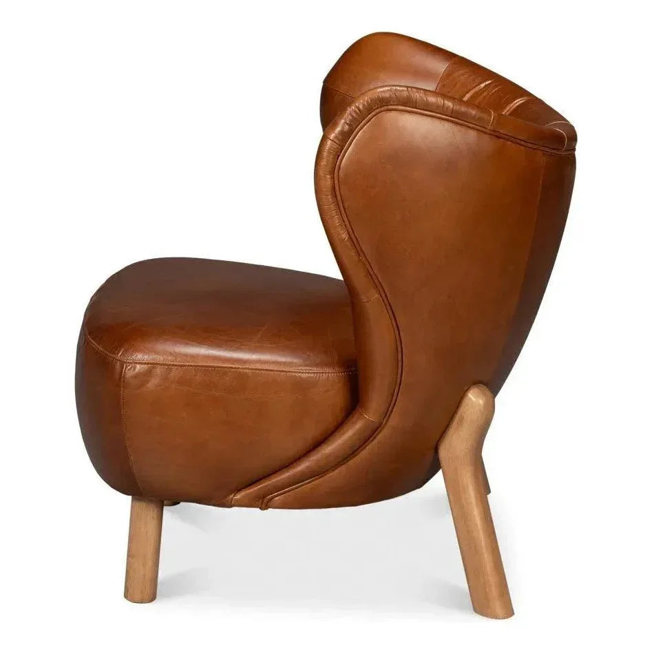 Diddy Leather Brown Armless Chair - LOOMLAN - Sarreid - Club Chairs