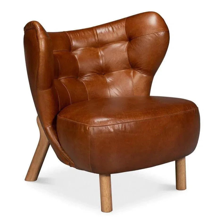 Diddy Leather Brown Armless Chair - LOOMLAN - Sarreid - Club Chairs