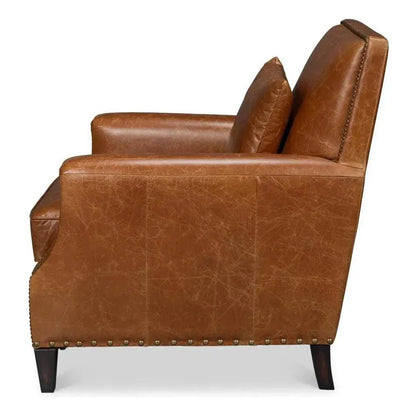 Dimity Distilled Leather & Wood Brown Arm Chair - LOOMLAN - Sarreid - Club Chairs