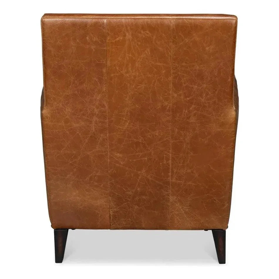 Dimity Distilled Leather & Wood Brown Arm Chair - LOOMLAN - Sarreid - Club Chairs