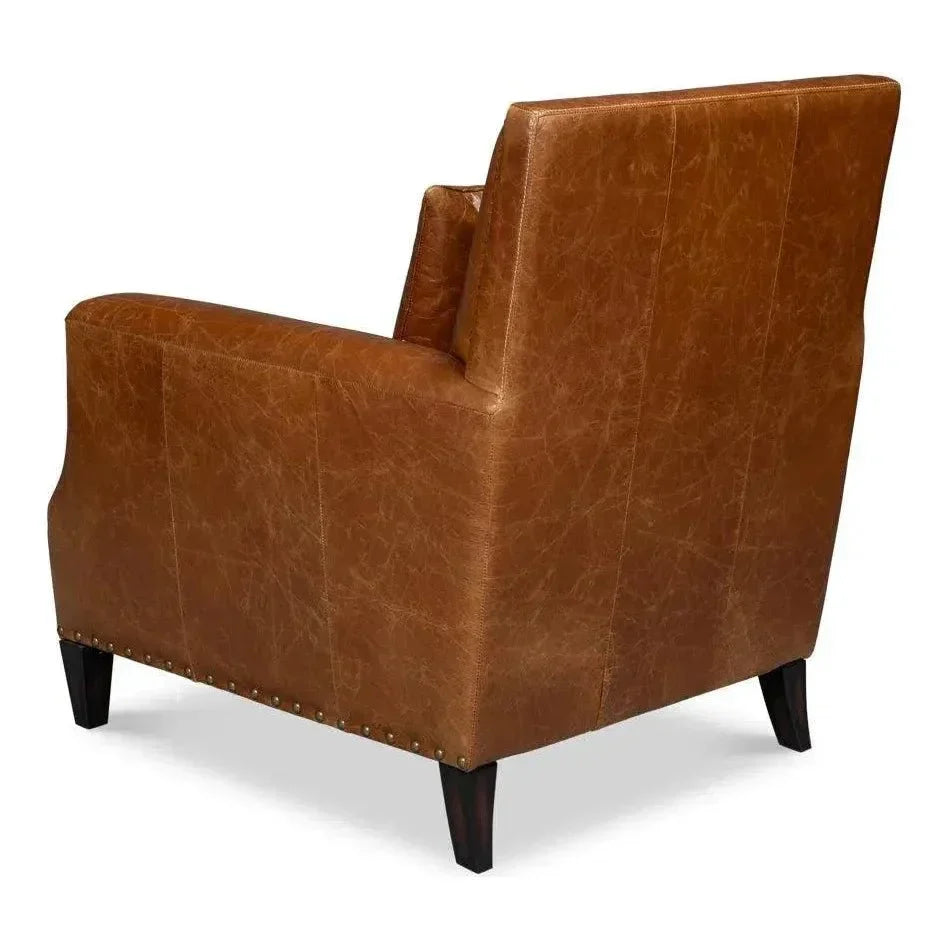 Dimity Distilled Leather & Wood Brown Arm Chair - LOOMLAN - Sarreid - Club Chairs