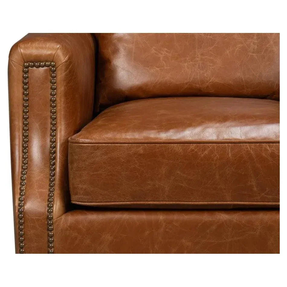 Dimity Distilled Leather & Wood Brown Arm Chair - LOOMLAN - Sarreid - Club Chairs