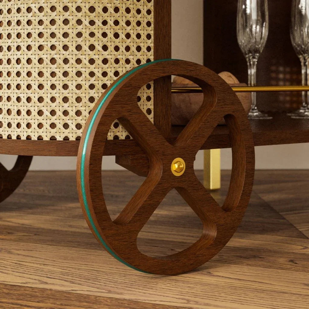 Dinda Wooden Cane Bar Cart-Home Bar Carts-Urbia-LOOMLAN