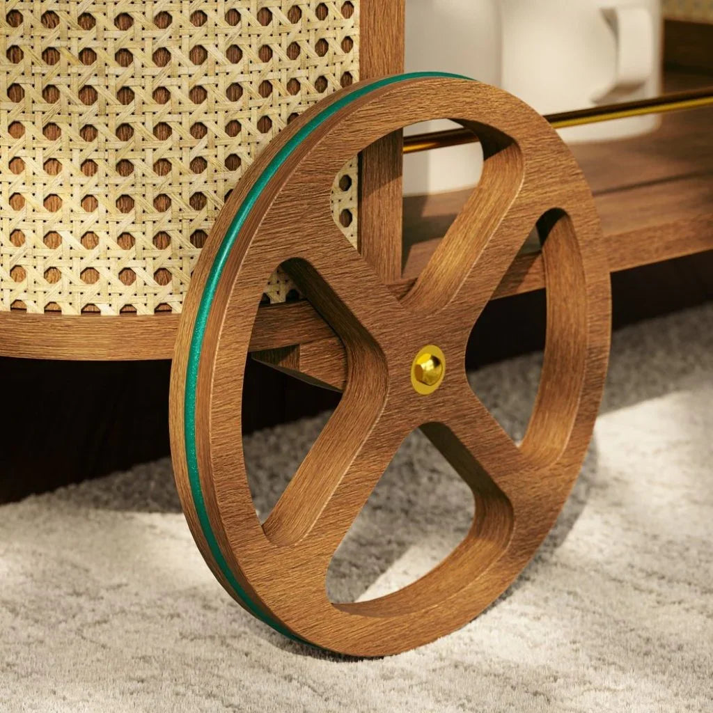 Dinda Wooden Cane Bar Cart-Home Bar Carts-Urbia-LOOMLAN