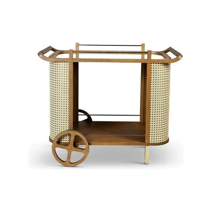 Dinda Wooden Cane Bar Cart-Home Bar Carts-Urbia-LOOMLAN