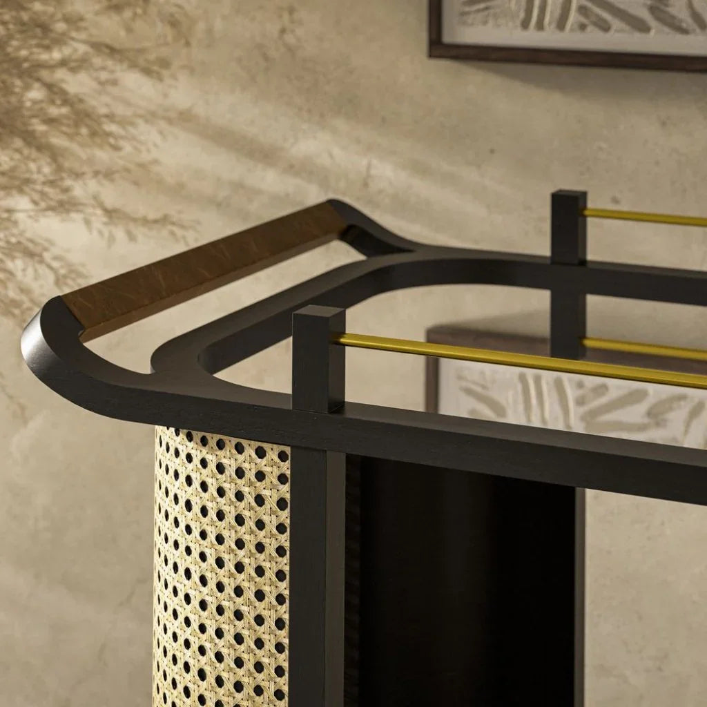 Dinda Wooden Cane Bar Cart-Home Bar Carts-Urbia-LOOMLAN