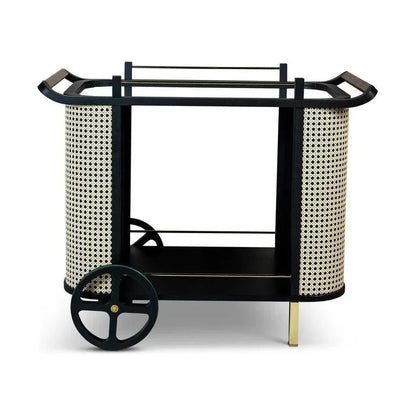 Dinda Wooden Cane Bar Cart-Home Bar Carts-Urbia-Black Frame-LOOMLAN