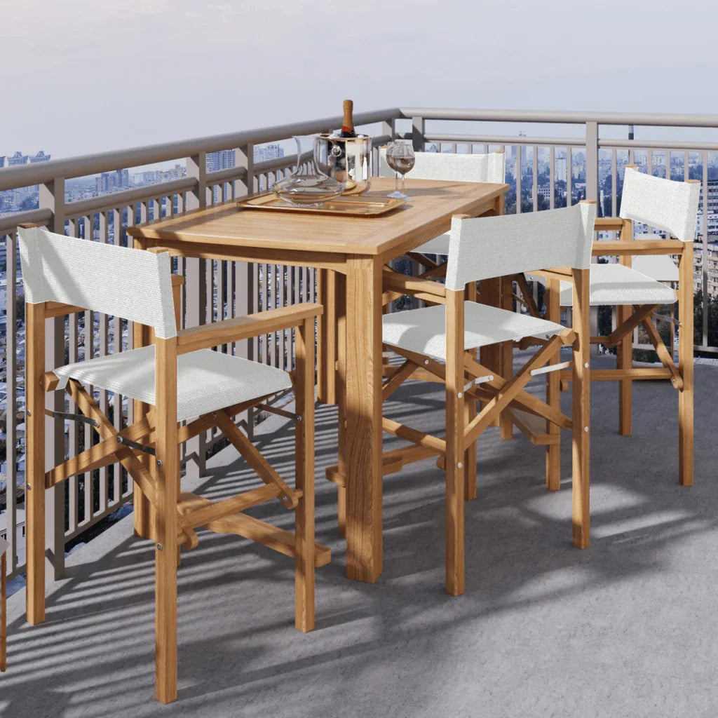 Director Teak Patio Counter Height Dining Set 5PC-Outdoor Dining Sets-HiTeak-White-LOOMLAN