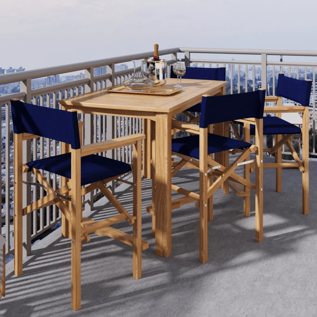Director Teak Patio Counter Height Dining Set 5PC-Outdoor Dining Sets-HiTeak-Blue-LOOMLAN