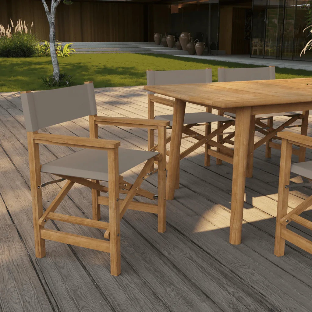 Director Teak Patio Family Dining Set 7PC-Outdoor Dining Sets-HiTeak-Taupe-LOOMLAN