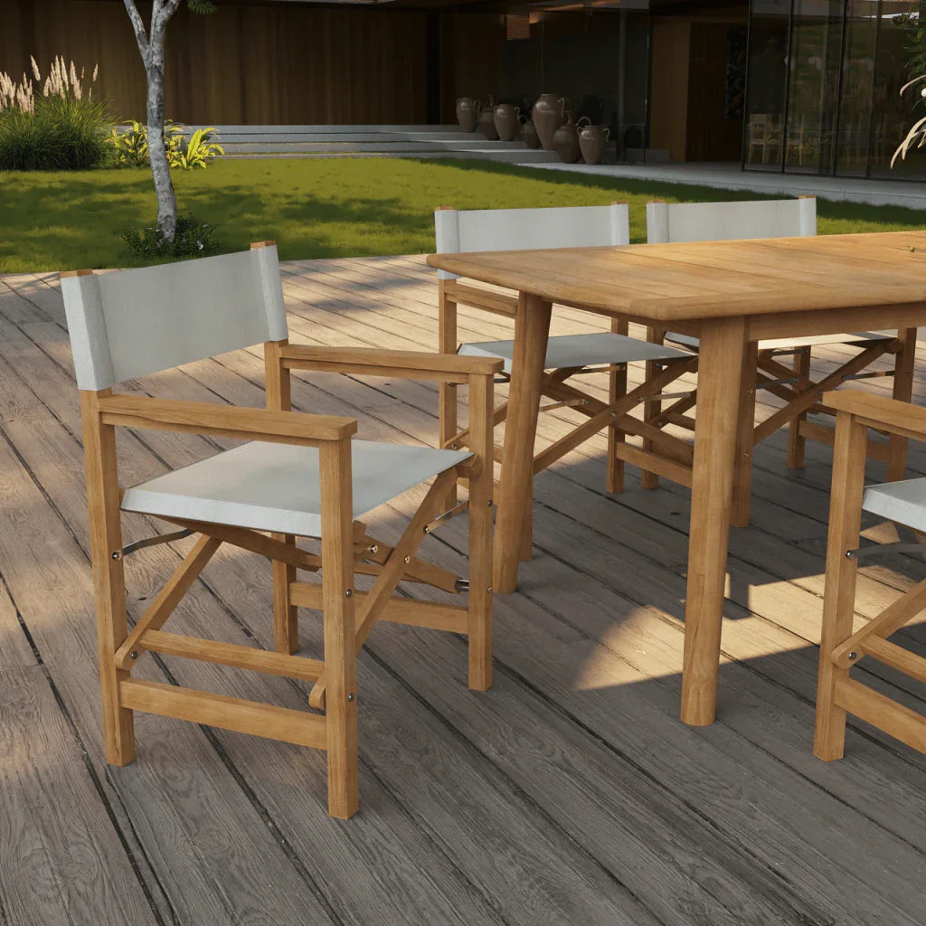 Director Teak Patio Family Dining Set 7PC-Outdoor Dining Sets-HiTeak-White-LOOMLAN
