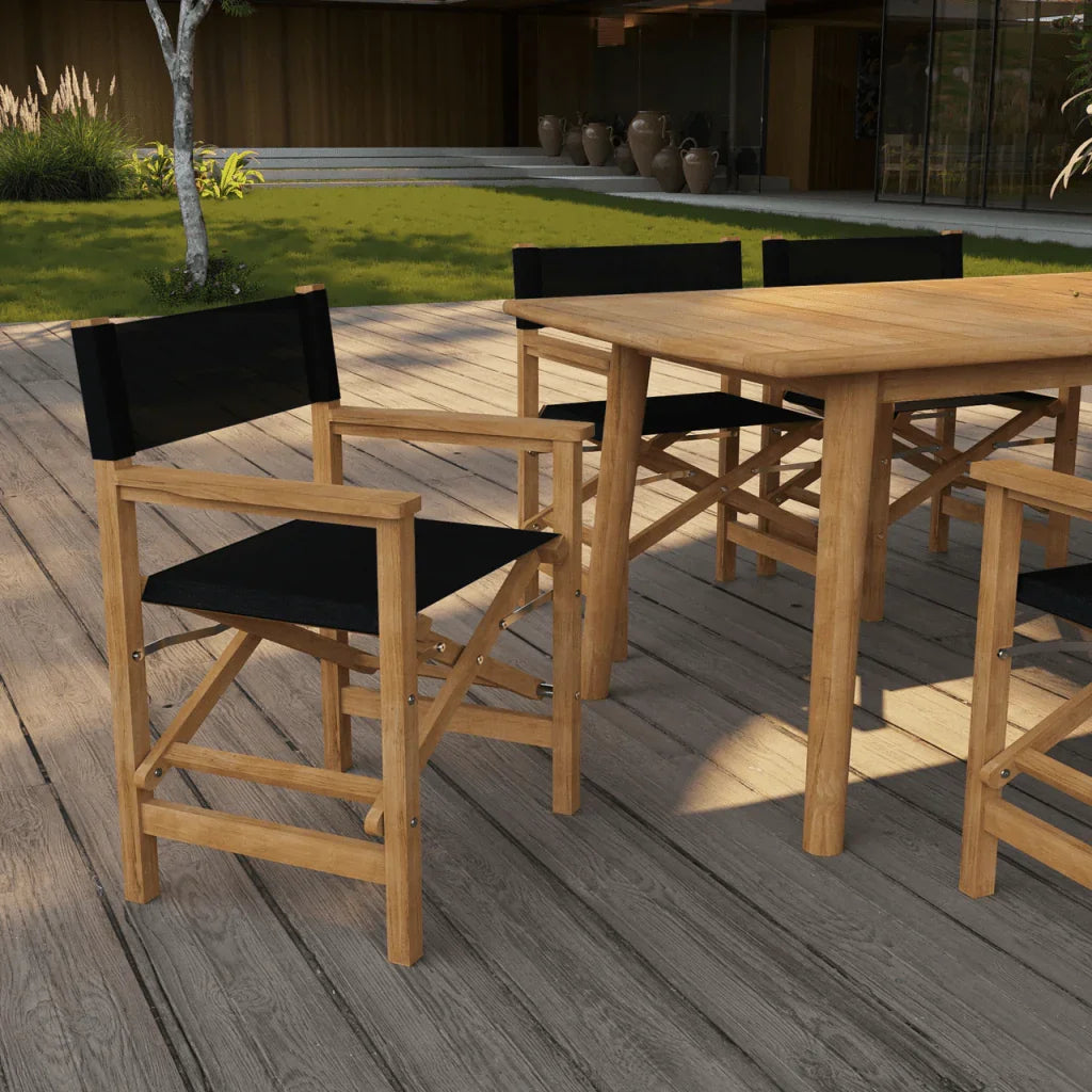 Director Teak Patio Family Dining Set 7PC-Outdoor Dining Sets-HiTeak-Black-LOOMLAN