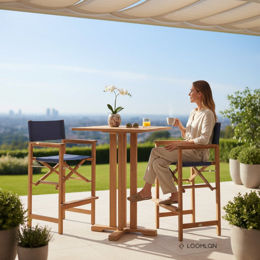 Director Teak Patio Square Bar Height Dining Set 3PC