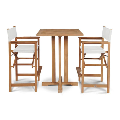 Director Teak Patio Square Bar Height Dining Set 3PC-Outdoor Dining Sets-HiTeak-White-LOOMLAN