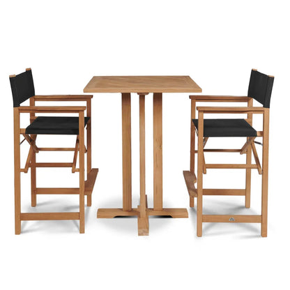 Director Teak Patio Square Bar Height Dining Set 3PC-Outdoor Dining Sets-HiTeak-Black-LOOMLAN