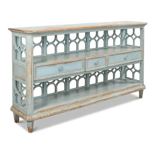 Distressed Blue Console Table With Drawers - LOOMLAN - Sarreid - Console Tables