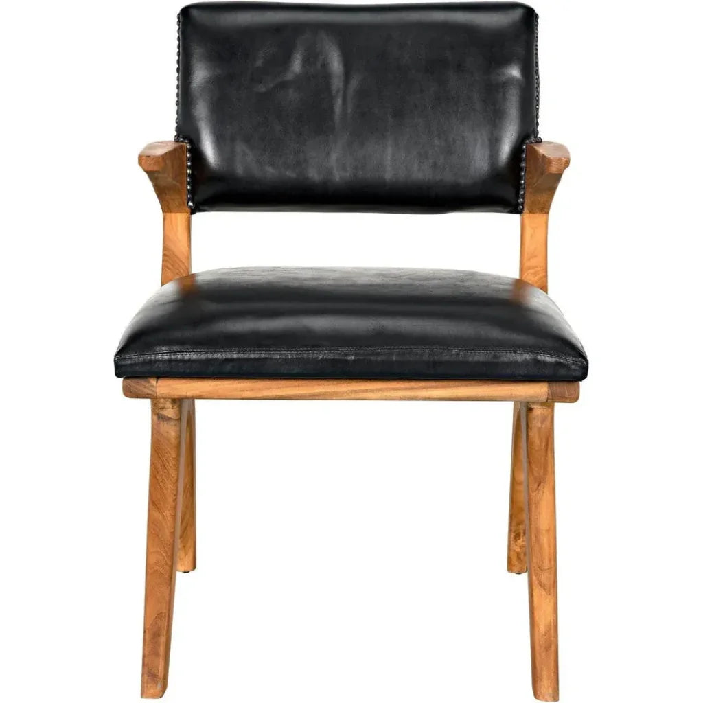Dolores Chair, Teak with Leather - LOOMLAN - Noir - Dining Chairs