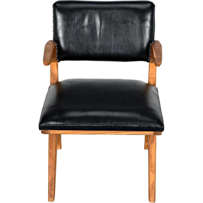 Dolores Chair, Teak with Leather - LOOMLAN - Noir - Dining Chairs