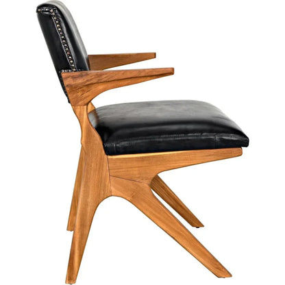 Dolores Chair, Teak with Leather - LOOMLAN - Noir - Dining Chairs