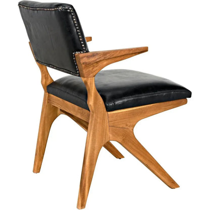 Dolores Chair, Teak with Leather - LOOMLAN - Noir - Dining Chairs
