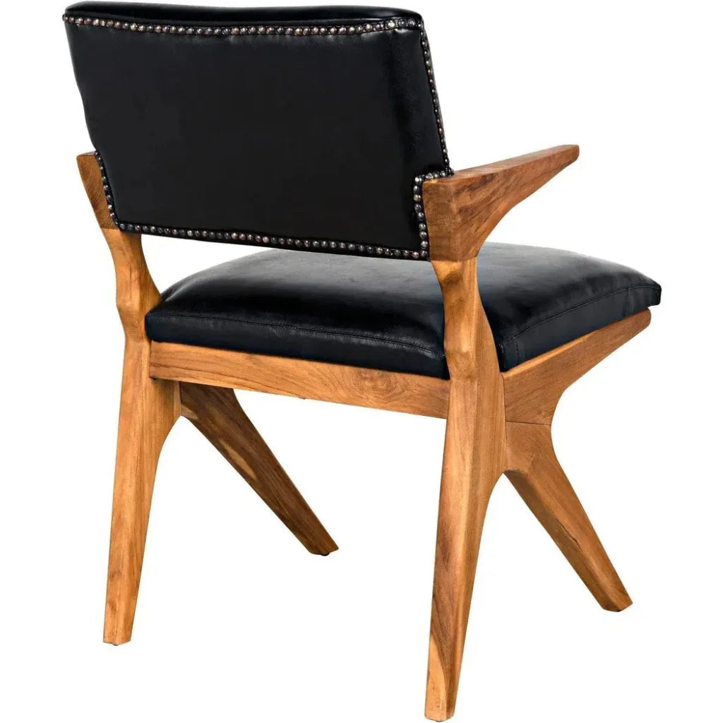 Dolores Chair, Teak with Leather - LOOMLAN - Noir - Dining Chairs